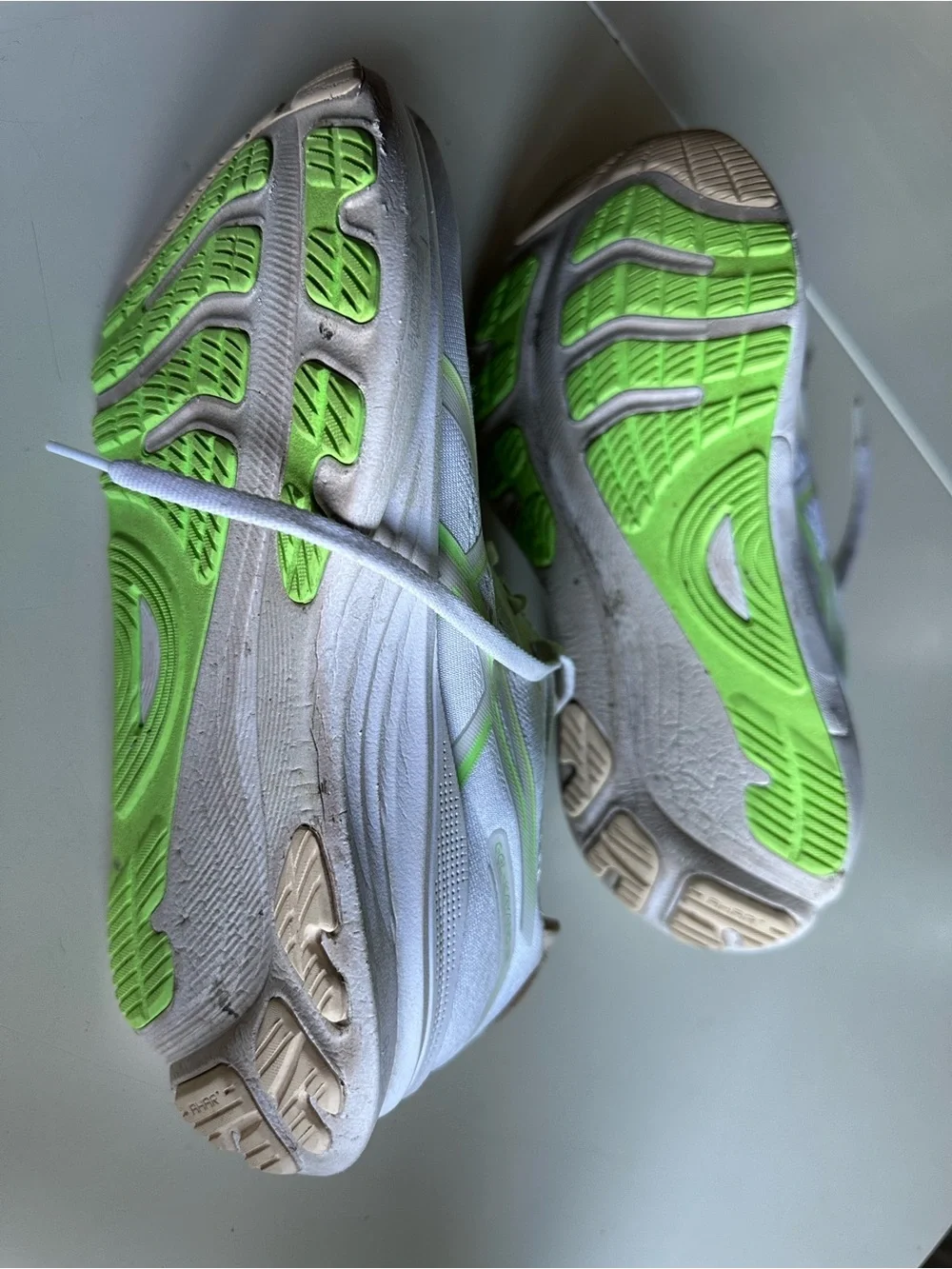 ASICS White Running Shoe with Lime Accent